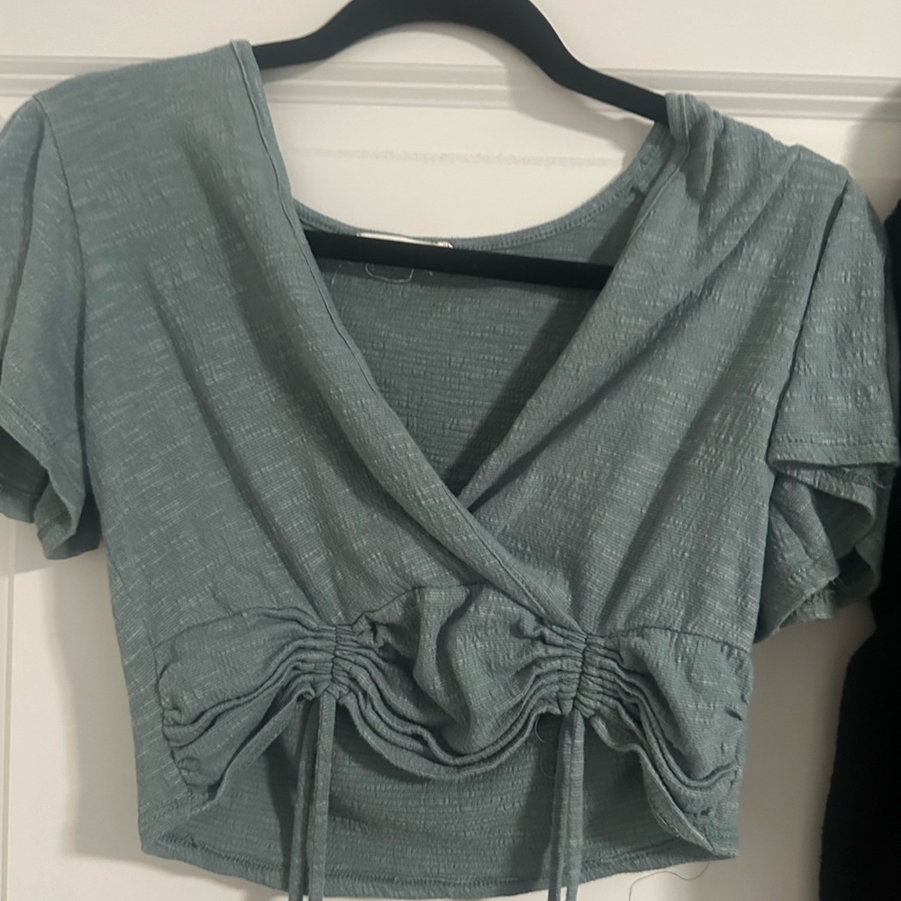Teal tie up crop top